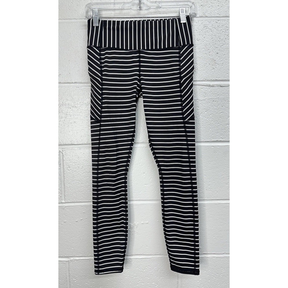 Athleta Women's Contender Powerlift Black White Stripe Legging XS Excellent